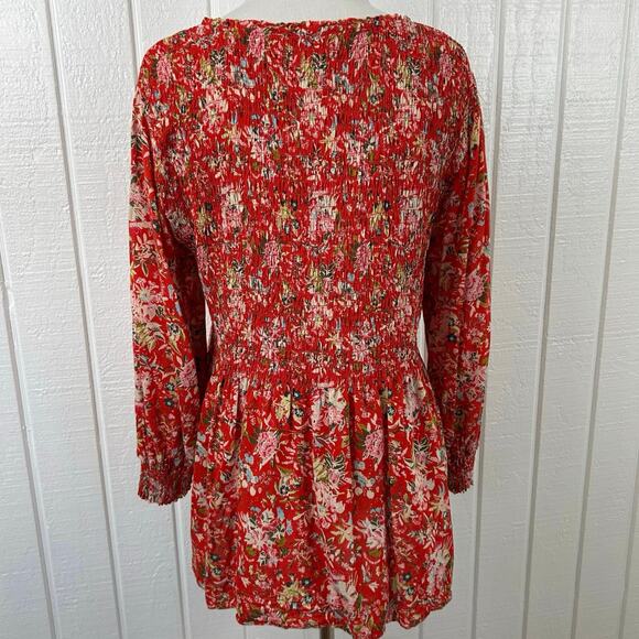 Rose + Olive Women Boho Hippie Long Sleeve Babydoll Top Blouse Red Size Large - Picture 5 of 7
